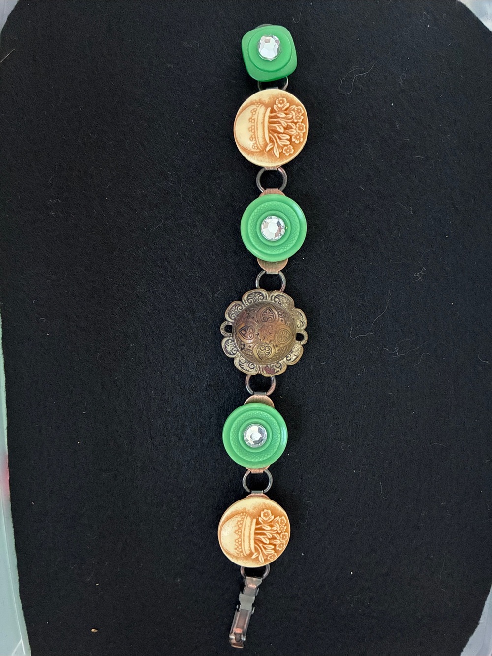 Green and Gold Button Accent Bracelet - Women Jewelry